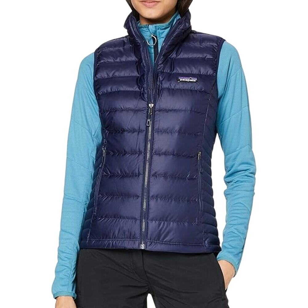 Patagonia Navy Blue Quilted Goose Down 800 Fill Sweater Vest Full Zip Med Women